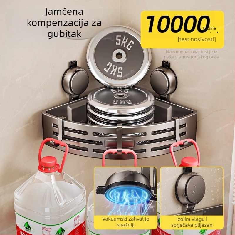 Zidni organizator za kupaonu sa suction cup, trokutasti polic, ABS, model FKBB-11, nosivost 1–5 kg, moderni stil