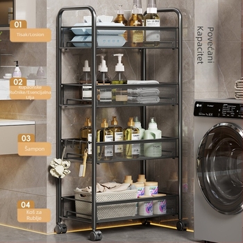 Podni stalak za kupaonicu, 5 etaža, metalni, pomični, moderni minimalistički stil.