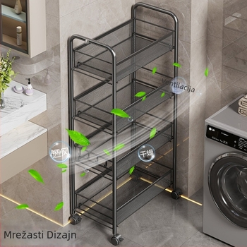 Podni stalak za kupaonicu, 5 etaža, metalni, pomični, moderni minimalistički stil.