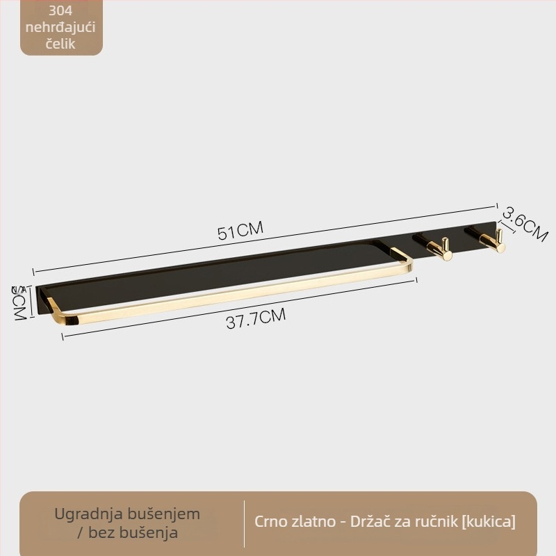 Držač za ručnike od 304 nehrđajućeg čelika, zidni, s jednim rodom, moderni minimalistički stil, nosivost 5 kg
