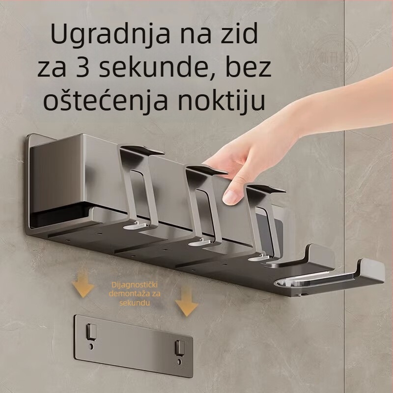Zidni stalak za električnu četkicu, bez bušenja, s integriranim nosačem za sušilo i čašom za ispiranje | aluminijska legura, nosivost 15 kg, 1 polica, moderni minimalistički stil