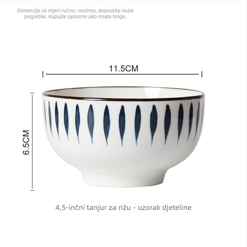 Set zdjela u japanskom stilu od porculana s podglazurnim završetkom, više uzoraka, mikrovalna kompatibilnost