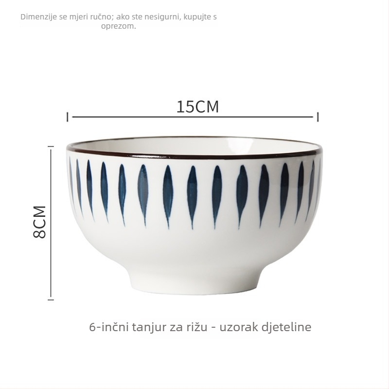 Set zdjela u japanskom stilu od porculana s podglazurnim završetkom, više uzoraka, mikrovalna kompatibilnost