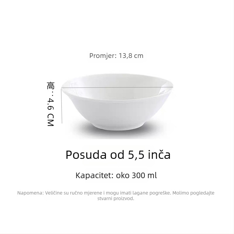 Porcelanska zdjela, moderni minimalistički stil, okrugli oblik, kompatibilna s mikrovalnom pećnicom, površina ispod glazure