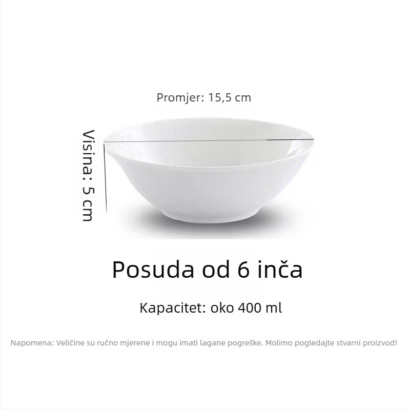 Porcelanska zdjela, moderni minimalistički stil, okrugli oblik, kompatibilna s mikrovalnom pećnicom, površina ispod glazure
