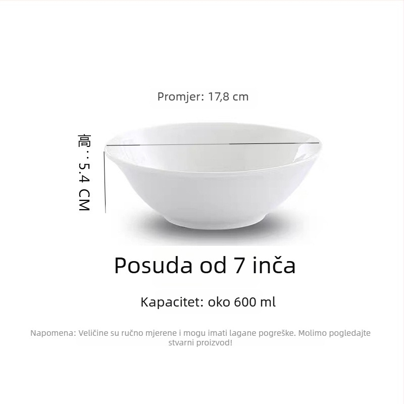 Porcelanska zdjela, moderni minimalistički stil, okrugli oblik, kompatibilna s mikrovalnom pećnicom, površina ispod glazure