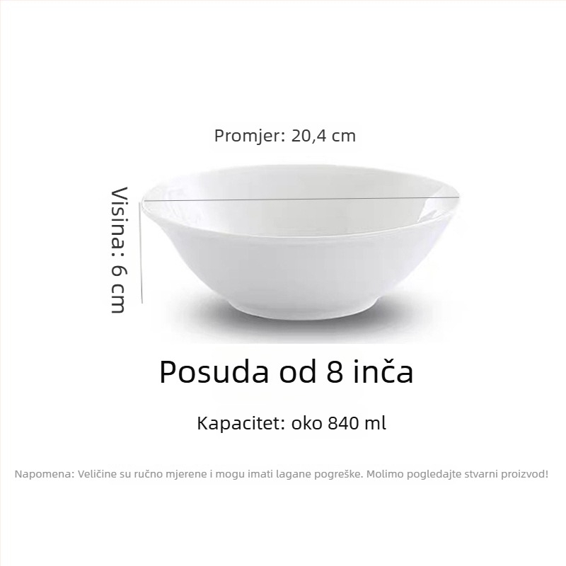 Porcelanska zdjela, moderni minimalistički stil, okrugli oblik, kompatibilna s mikrovalnom pećnicom, površina ispod glazure