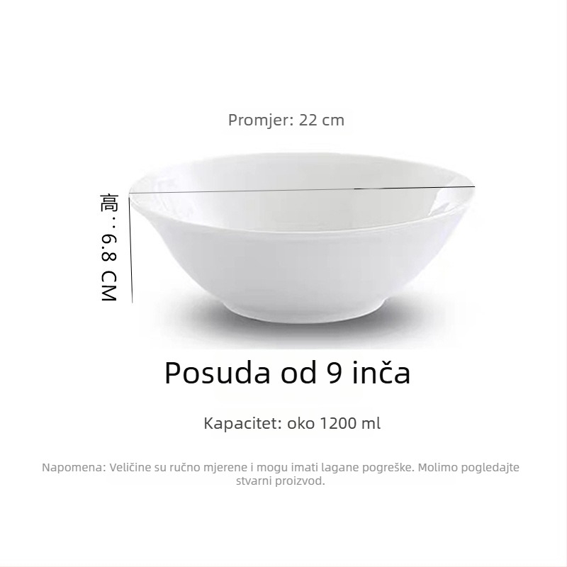 Porcelanska zdjela, moderni minimalistički stil, okrugli oblik, kompatibilna s mikrovalnom pećnicom, površina ispod glazure