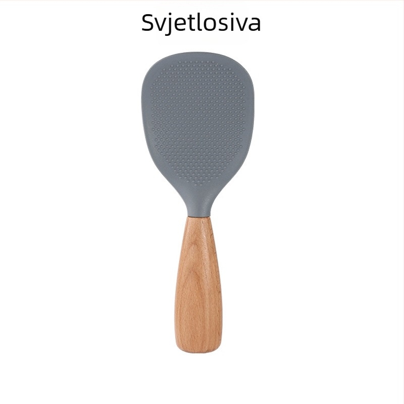 Silikonska kuhinjska žlica s drvenom ručkom, otporna na visoke temperature, višefunkcionalni kuhinjski alat, moderan minimalistički dizajn