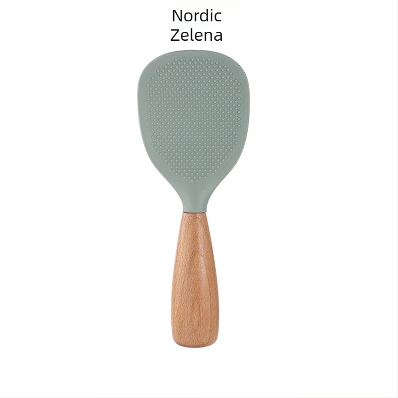 Silikonska kuhinjska žlica s drvenom ručkom, otporna na visoke temperature, višefunkcionalni kuhinjski alat, moderan minimalistički dizajn