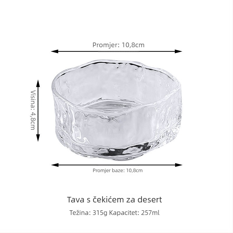 Set zdjela za desert od stakla, nepravilnog oblika, japanski stil, jednobojni dizajn
