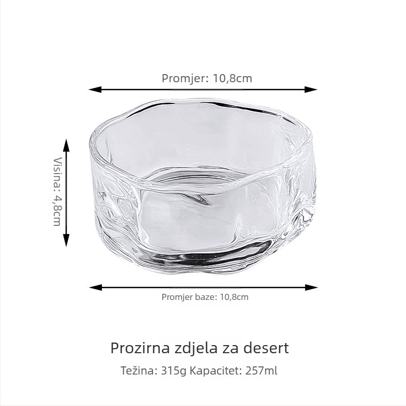 Set zdjela za desert od stakla, nepravilnog oblika, japanski stil, jednobojni dizajn