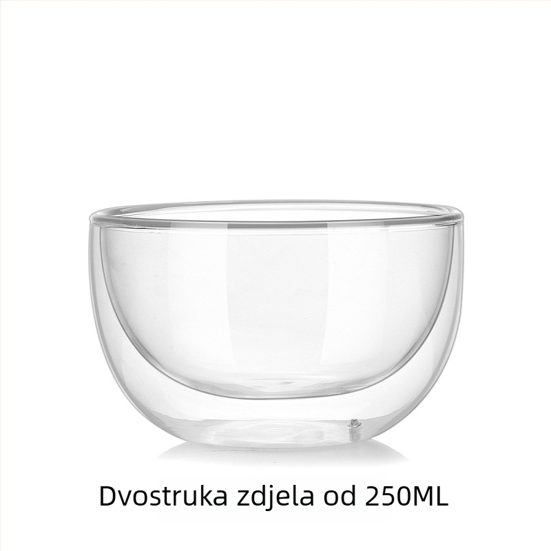 Dvoslojna staklena zdjela od borosilikatnog stakla – otporna na toplinu, prozirna, za voće, jogurt i salatu