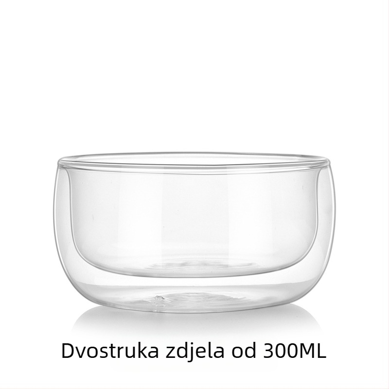 Dvoslojna staklena zdjela od borosilikatnog stakla – otporna na toplinu, prozirna, za voće, jogurt i salatu