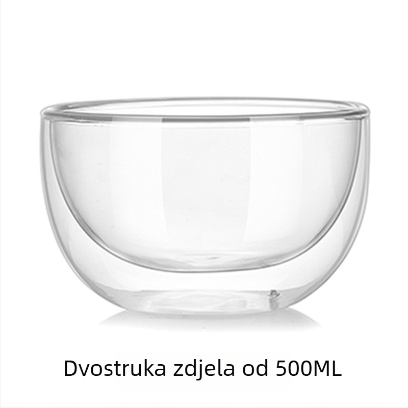 Dvoslojna staklena zdjela od borosilikatnog stakla – otporna na toplinu, prozirna, za voće, jogurt i salatu
