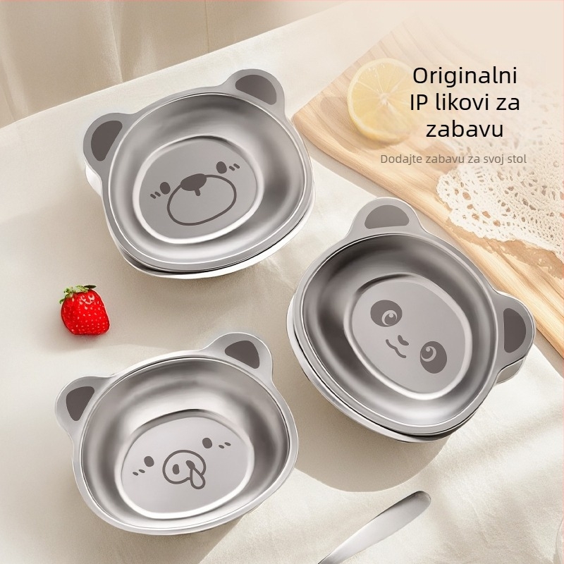 Dječja posuda od nehrđajućeg čelika 304, kvaliteta hrane, nepravilnog oblika, uzorak životinja, elektroplatirani završetak