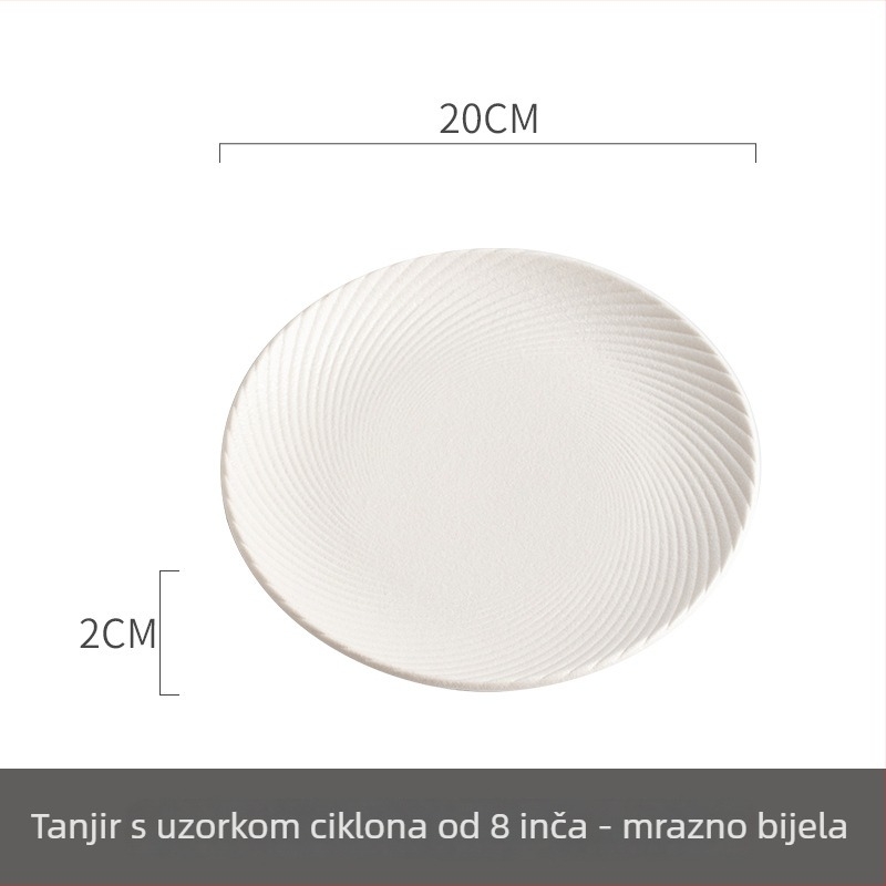 Porculanski tanjur s spiralnim uzorkom, okruglog oblika, mikrovalno siguran, prilagodljiv.