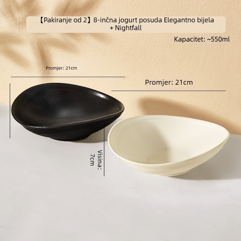Keramička zdjela za jelo, nepravilnog oblika, pogodna za mikrovalnu pećnicu, glazirana površina, moderni minimalistički stil