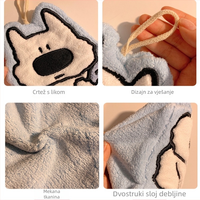 Ručni ručnik s visećim dizajnom crtani likova, superabsorbantan, debeli coral fleece materijal, 150D pređa, težina 30-50 g
