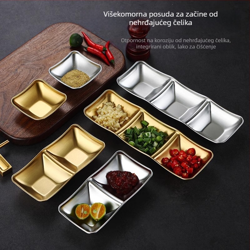 304 nehrđajući čelik, četverokutni tanjur s tri odjeljka, elektroplatirani premaz, moderni minimalistički stil
