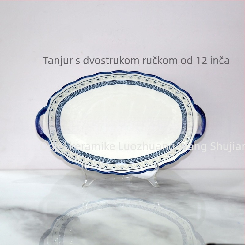 Set zdjela i tanjura od porculana s podglazurnim cvjetnim uzorkom, pogodan za mikrovalnu pećnicu, moderni minimalistički stil.