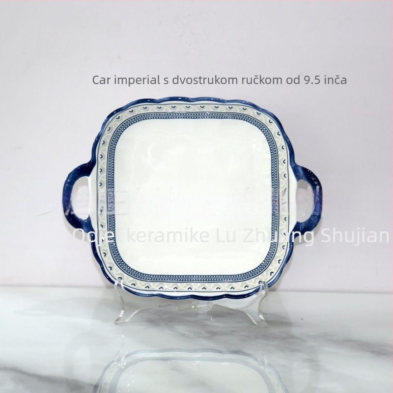 Set zdjela i tanjura od porculana s podglazurnim cvjetnim uzorkom, pogodan za mikrovalnu pećnicu, moderni minimalistički stil.