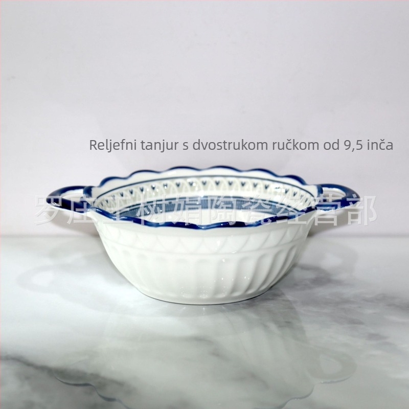 Set zdjela i tanjura od porculana s podglazurnim cvjetnim uzorkom, pogodan za mikrovalnu pećnicu, moderni minimalistički stil.