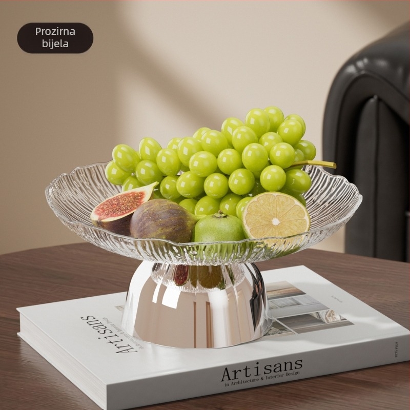 Plastična visoka posuda za voće s bazom od drvne teksture, okrugli tanjur za desert za kućnu prezentaciju užine, svijetlo-luksuzan stil