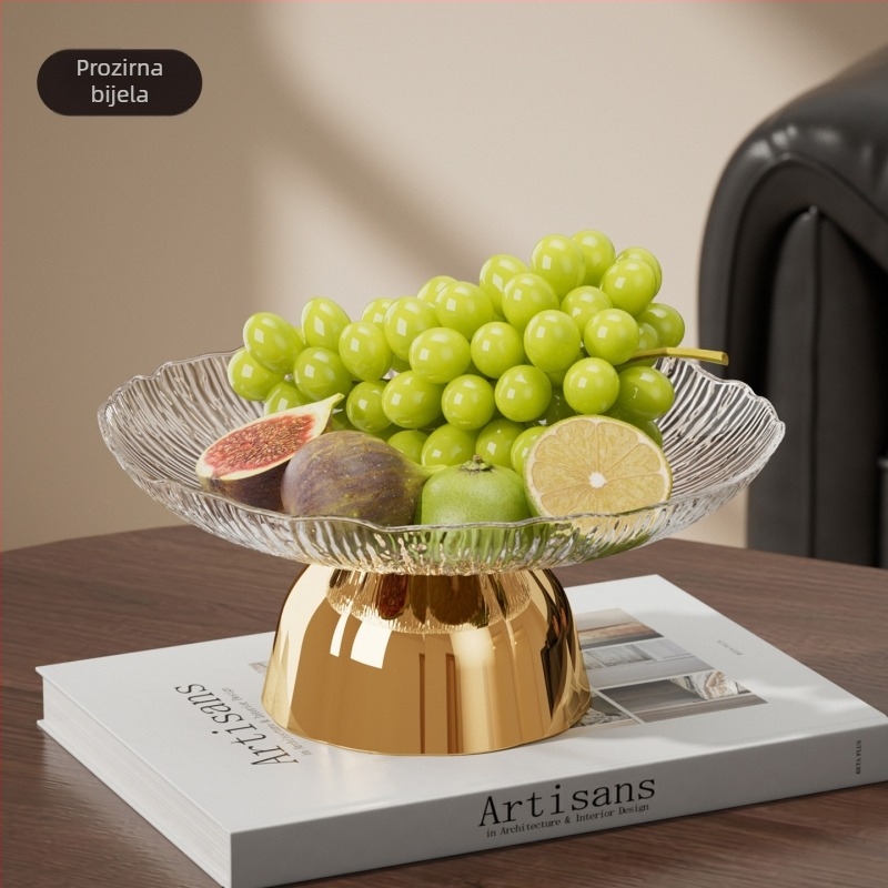 Plastična visoka posuda za voće s bazom od drvne teksture, okrugli tanjur za desert za kućnu prezentaciju užine, svijetlo-luksuzan stil