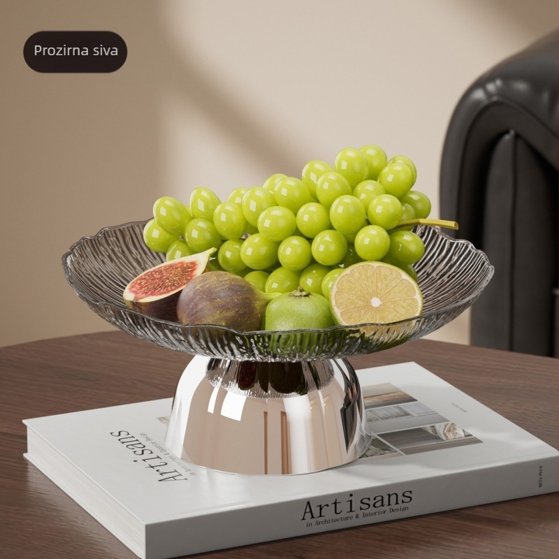 Plastična visoka posuda za voće s bazom od drvne teksture, okrugli tanjur za desert za kućnu prezentaciju užine, svijetlo-luksuzan stil