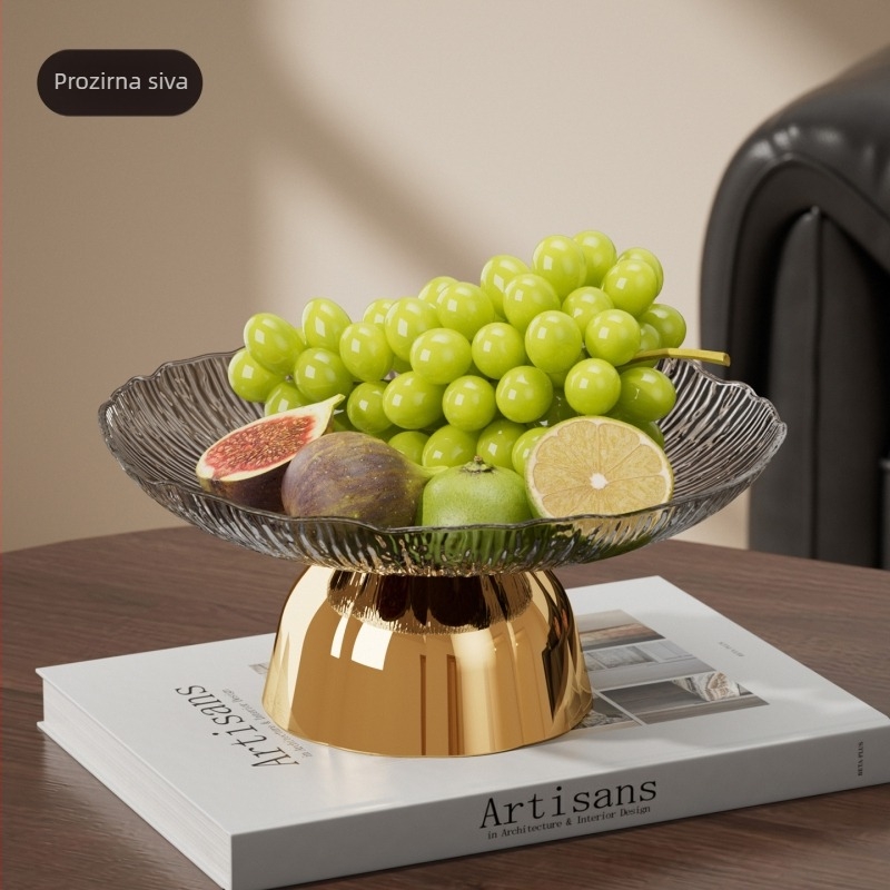 Plastična visoka posuda za voće s bazom od drvne teksture, okrugli tanjur za desert za kućnu prezentaciju užine, svijetlo-luksuzan stil