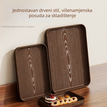 Plastični pladanj s drvenim uzorkom, pravokutnog oblika, japanskog stila, jednodjelni pladanj za posluživanje