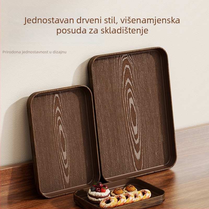 Plastični pladanj s drvenim uzorkom, pravokutnog oblika, japanskog stila, jednodjelni pladanj za posluživanje