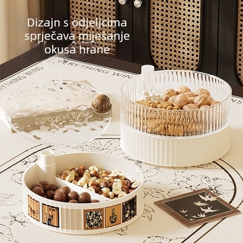 Zatvoreni pladanj za voće od plastike sa četiri pretinca i poklopcem – moderan prugasti stil, skladištenje sušenog voća