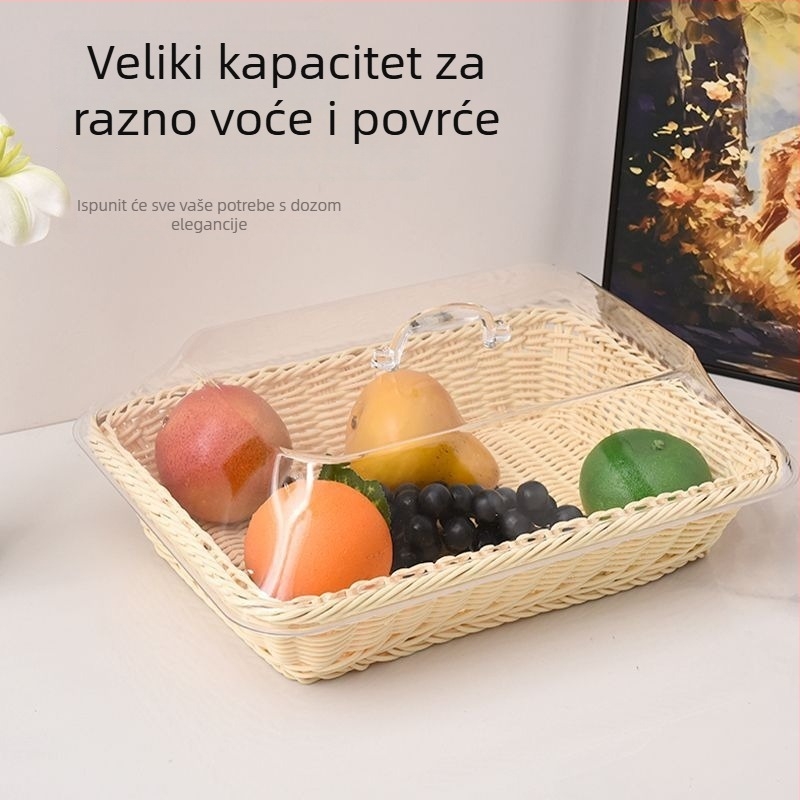 Komplet od akrilnih košara s poklopom: koš za voće s poklopcem, ručno pleteni koš za kruh, košara za pohranu grickalica