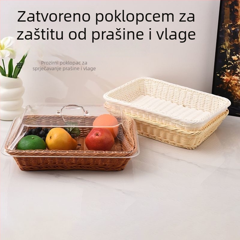 Komplet od akrilnih košara s poklopom: koš za voće s poklopcem, ručno pleteni koš za kruh, košara za pohranu grickalica