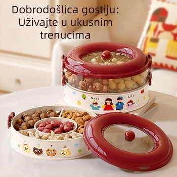 Otočna pladnja za voće s odjeljcima, plastična kutija za čuvanje grickalica i suhog voća (Materijal: PET+ABS; Marka: A corner of a mountain; Stil: sladak, crtani; Godina izdanja: 2025)