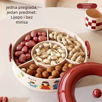 Otočna pladnja za voće s odjeljcima, plastična kutija za čuvanje grickalica i suhog voća (Materijal: PET+ABS; Marka: A corner of a mountain; Stil: sladak, crtani; Godina izdanja: 2025)