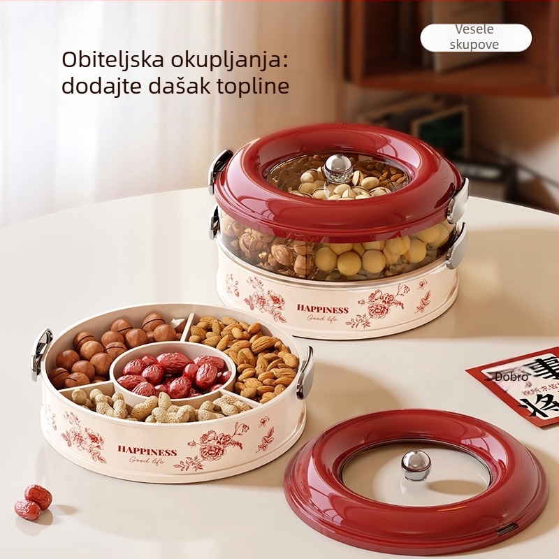 Otočna pladnja za voće s odjeljcima, plastična kutija za čuvanje grickalica i suhog voća (Materijal: PET+ABS; Marka: A corner of a mountain; Stil: sladak, crtani; Godina izdanja: 2025)