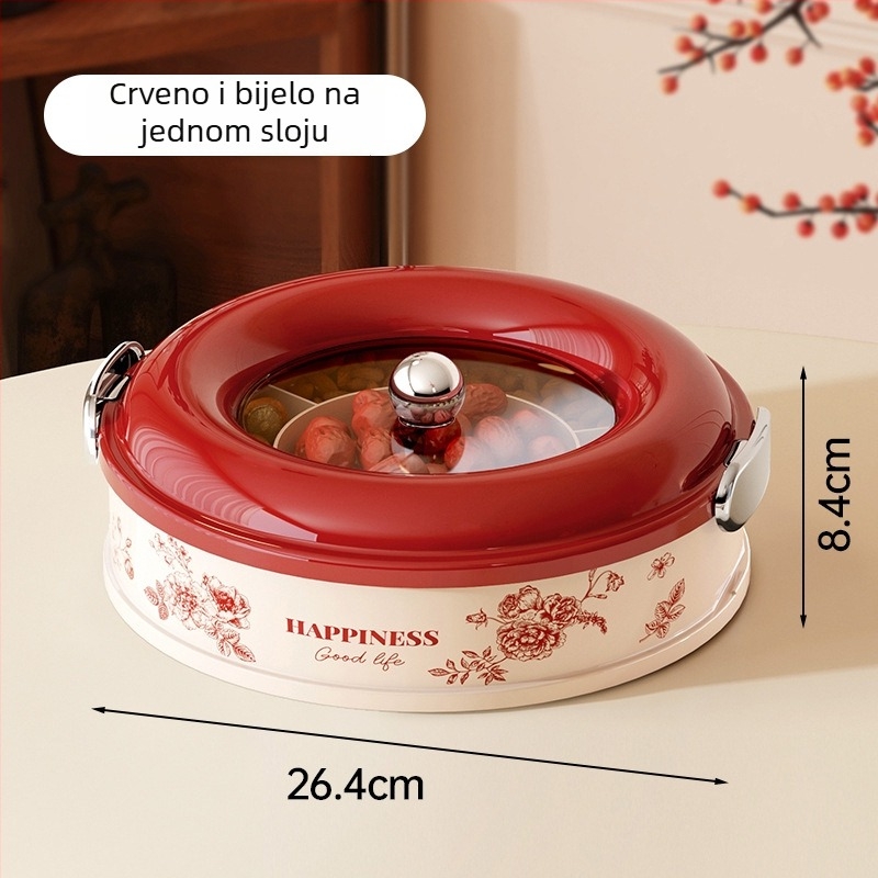 Otočna pladnja za voće s odjeljcima, plastična kutija za čuvanje grickalica i suhog voća (Materijal: PET+ABS; Marka: A corner of a mountain; Stil: sladak, crtani; Godina izdanja: 2025)