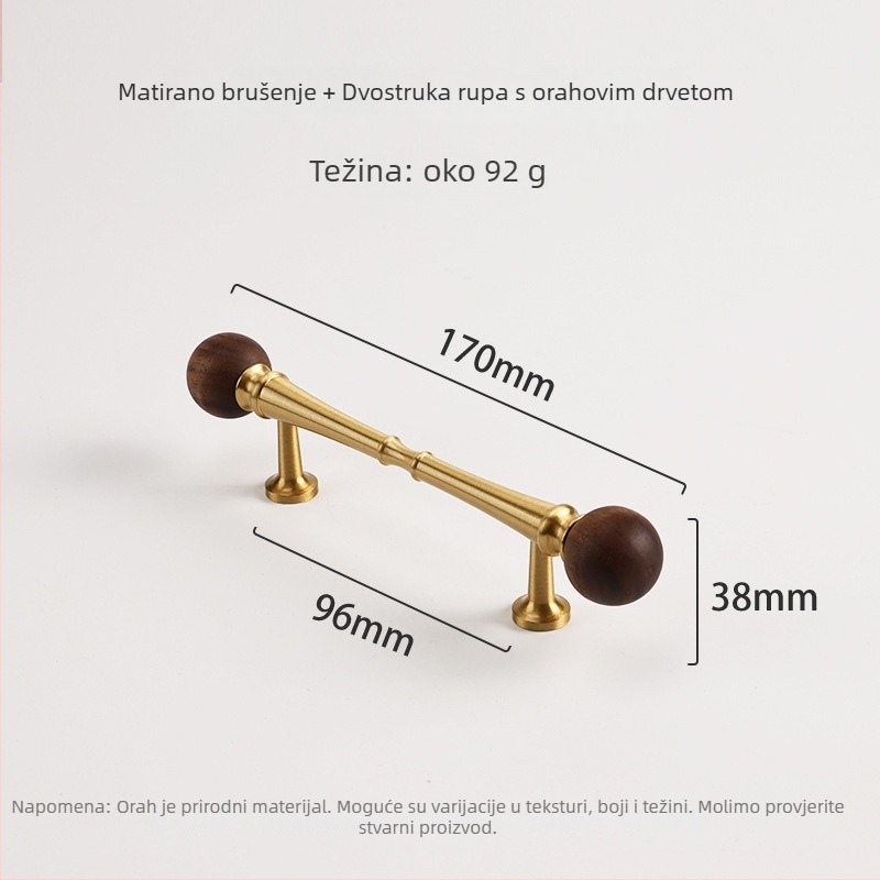 Ručka za vrata ormarića od mesinga i oraščićevog drveta, vintage stil, sferni oblik, CNC obrada, za vrata ormarića, otvorena montaža