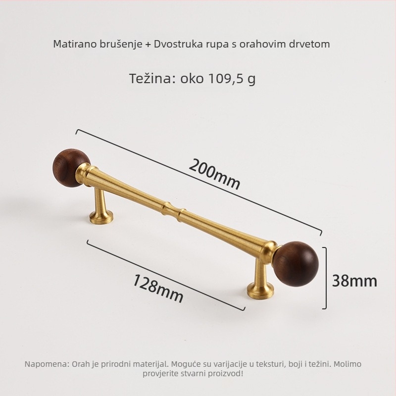Ručka za vrata ormarića od mesinga i oraščićevog drveta, vintage stil, sferni oblik, CNC obrada, za vrata ormarića, otvorena montaža