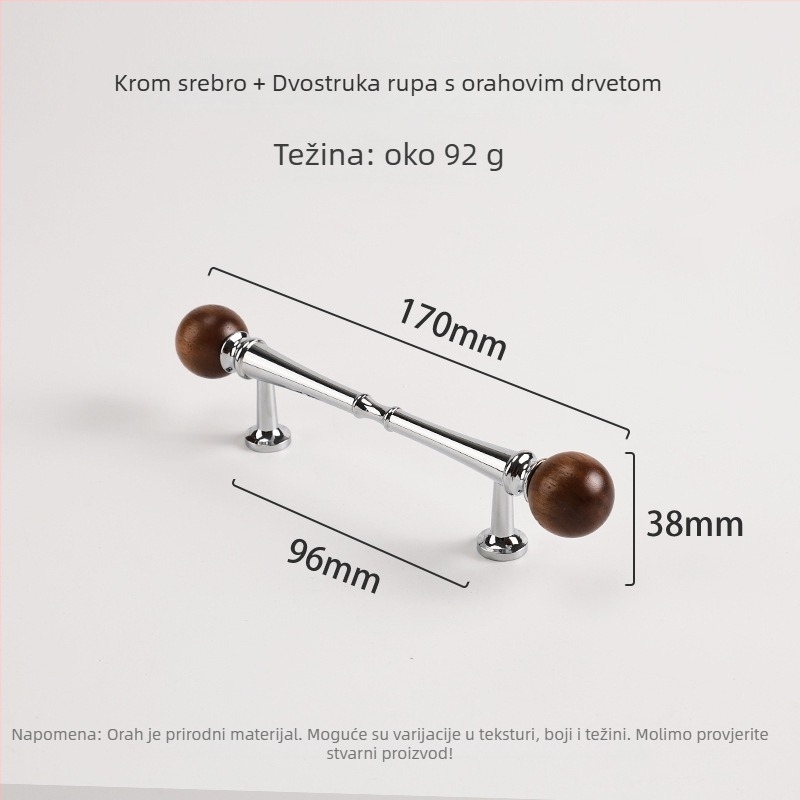 Ručka za vrata ormarića od mesinga i oraščićevog drveta, vintage stil, sferni oblik, CNC obrada, za vrata ormarića, otvorena montaža