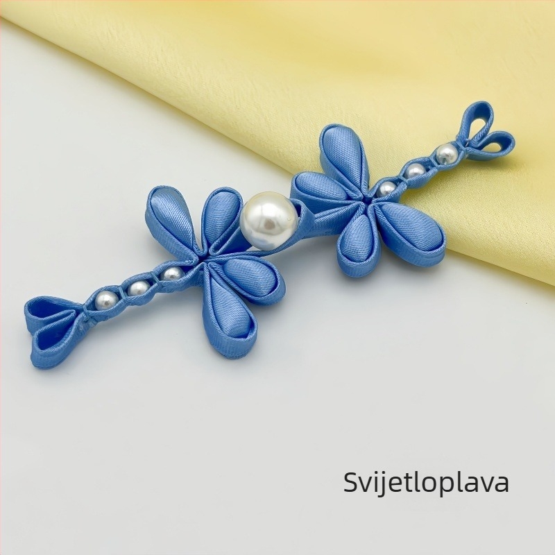 Dekorativna kopča za Hanfu i Cheongsam s motivom vodene vilice i perlama u obliku cvijeta (satenska tkanina; visokokvalitetna konstrukcija; primjena: Tang odijelo, Hanfu, Cheongsam)