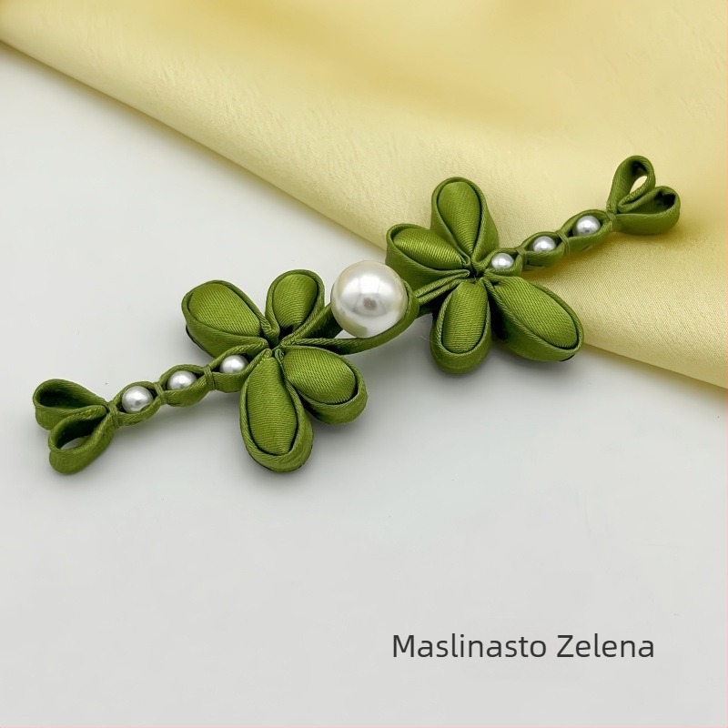 Dekorativna kopča za Hanfu i Cheongsam s motivom vodene vilice i perlama u obliku cvijeta (satenska tkanina; visokokvalitetna konstrukcija; primjena: Tang odijelo, Hanfu, Cheongsam)
