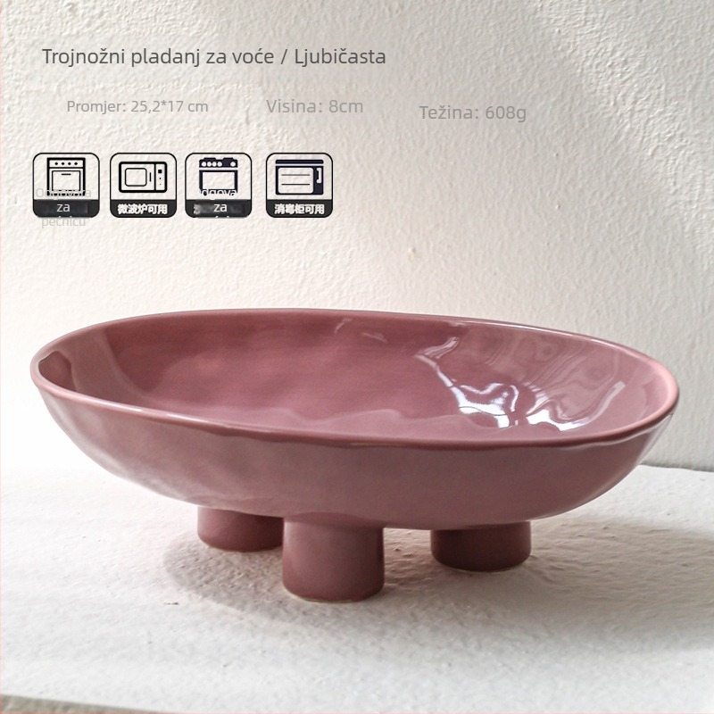 Porcelinasti pladanj za voće s tri noge, ručna izrada, jednostavan stil, lagani luksuz
