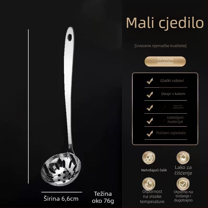 Kuhača s cedilom od nehrđajućeg čelika, kuhinjski pribor; Materijal: nehrđajući čelik; Drška: 201 nehrđajući čelik