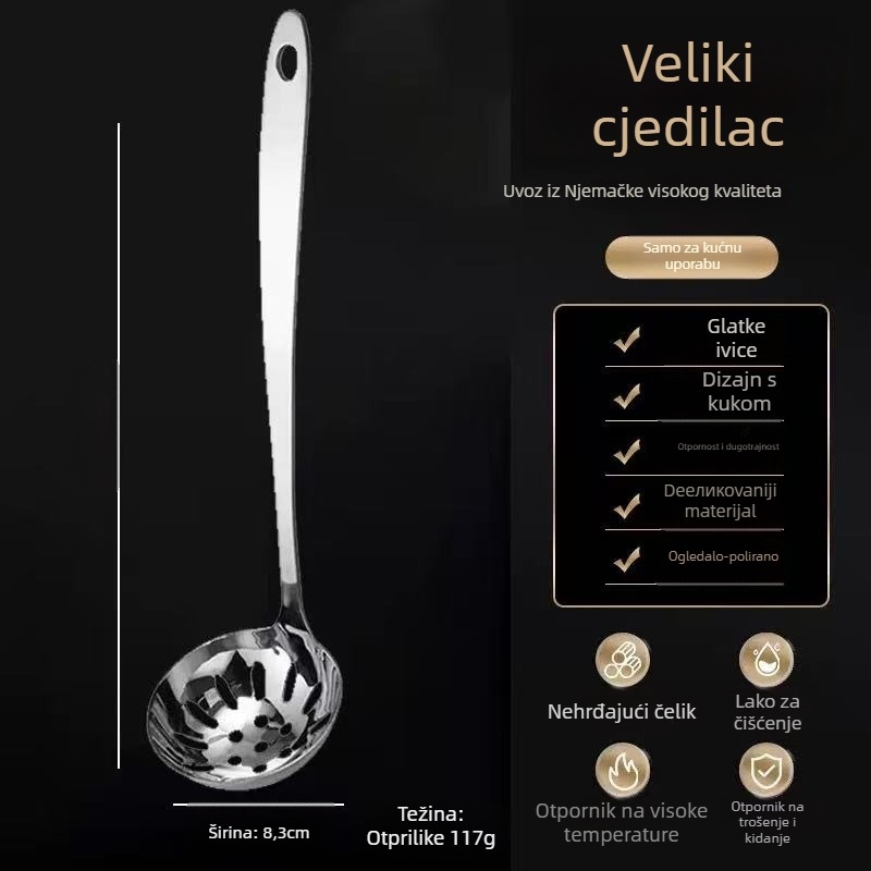 Kuhača s cedilom od nehrđajućeg čelika, kuhinjski pribor; Materijal: nehrđajući čelik; Drška: 201 nehrđajući čelik