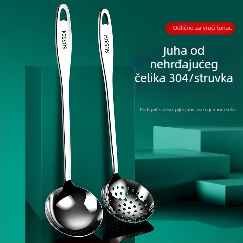 Žlica za kuhanje - 304 nehrđajući čelik, debeli dizajn, duga drška, protuklizna i otporna na visoke temperature, otisak logotipa i prilagodba