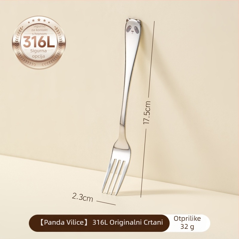 Set žličice i vilice za djecu, 316L nehrđajući čelik, sladak karikaturni stil, karikatura uzorak, ogledni sjaj